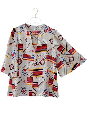 100% Silk Bianca Coletti Geometric Print Blouse Size XS